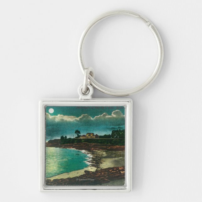 Moonlit view of the Vue de l'EauSanta Cruz, CA Keychain (Front)