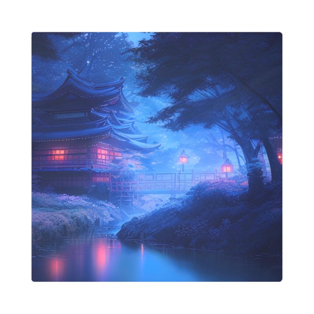 Moonlit Village Metal Print (Front)