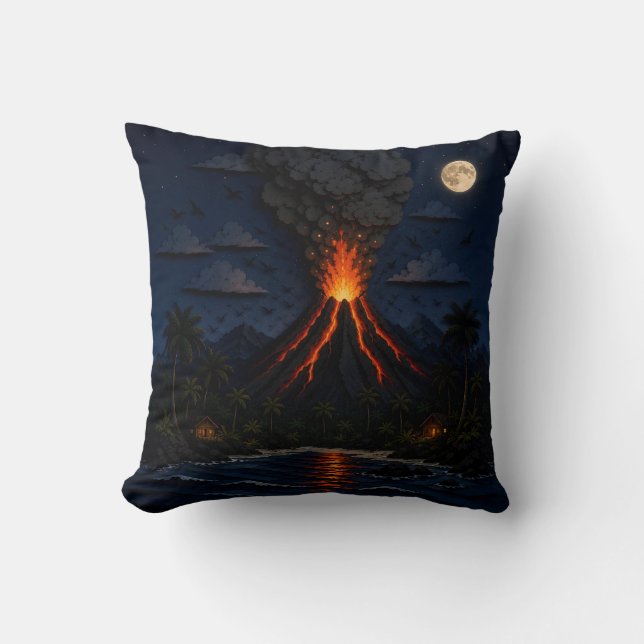 Moonlit Volcano Throw Pillow (Front)