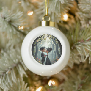 Moonlit Vows – A Cute Gothic Wedding Moment. Ceramic Ball Christmas Ornament