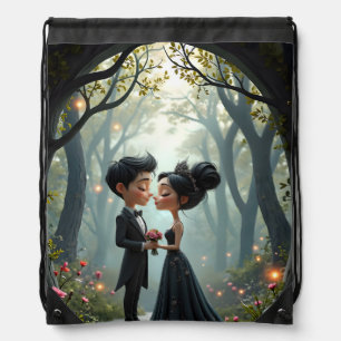 Moonlit Vows – A Cute Gothic Wedding Moment. Drawstring Bag