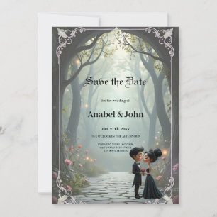 Moonlit Vows – A Cute Gothic Wedding Moment. Save The Date