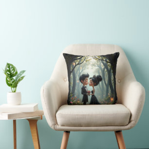 Moonlit Vows – A Cute Gothic Wedding Moment. Throw Pillow