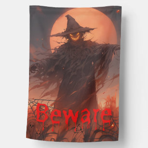 Moonlit Warning: Sinister Scarecrow Halloween House Flag