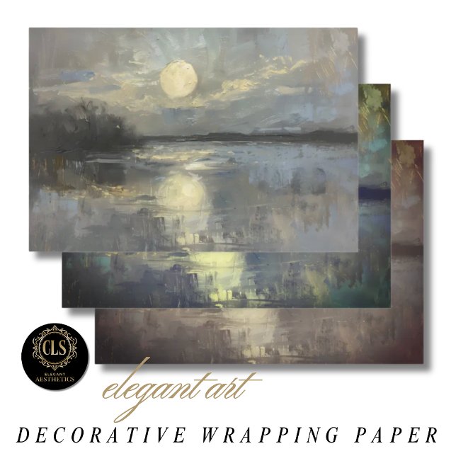 Moonlit Watercolor Landscape  Wrapping Paper Sheets (Wrapping Paper - Moonlit Landscape in Watercolor)