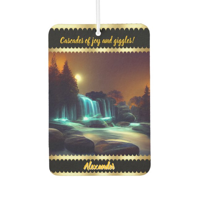 Moonlit waterfall night scene air freshener (Front)