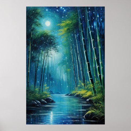 Moonlit Whispers Mystical Bamboo Forest Poster