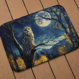 Moonlit Whispers - Van Gogh&#39;s Owl in Fall Forest - Bath Mat