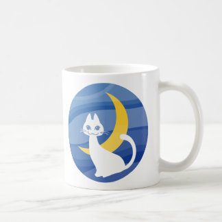 Moonlit white cat coffee mug