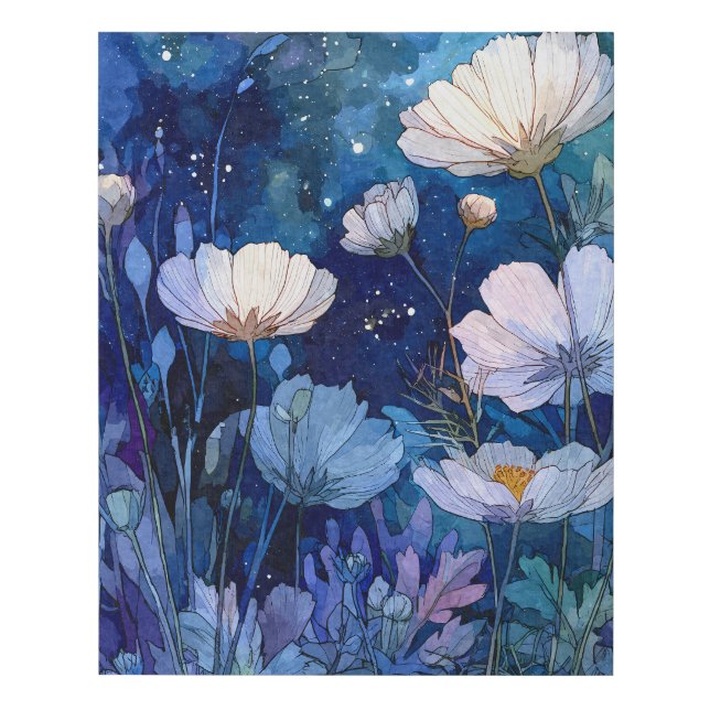 Moonlit White Cosmos Night Garden Faux Canvas Print (Front)