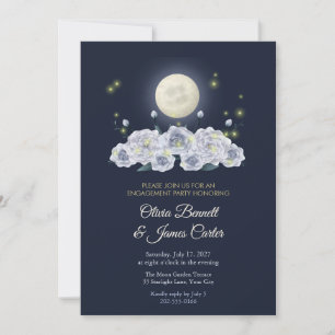Moonlit White Roses and Peonies Engagement Party Invitation