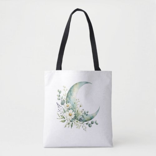 Moonlit Wildflowers Tote Bag Minimalist Watercolor