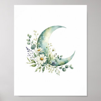 Moonlit Wildflowers Watercolor Art Print