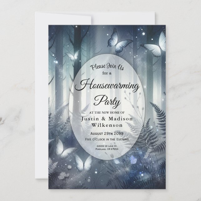 Moonlit Wings and Midnight Magic Housewarming Invitation (Front)
