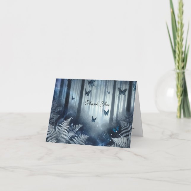Moonlit Wings and Midnight Magic Wedding Letterpress Thank You Card (Front)
