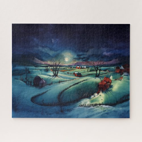 Moonlit Winter Farms Jigsaw Puzzle