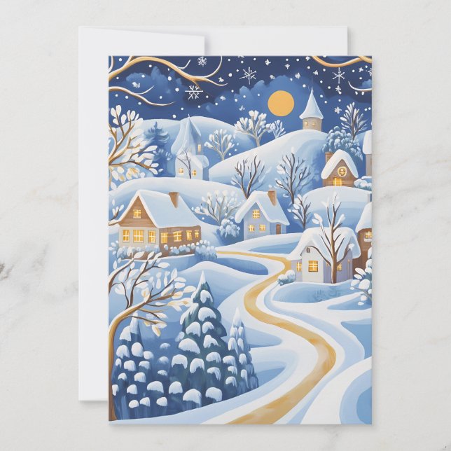 Moonlit Winter Village Christmas Card (Front)