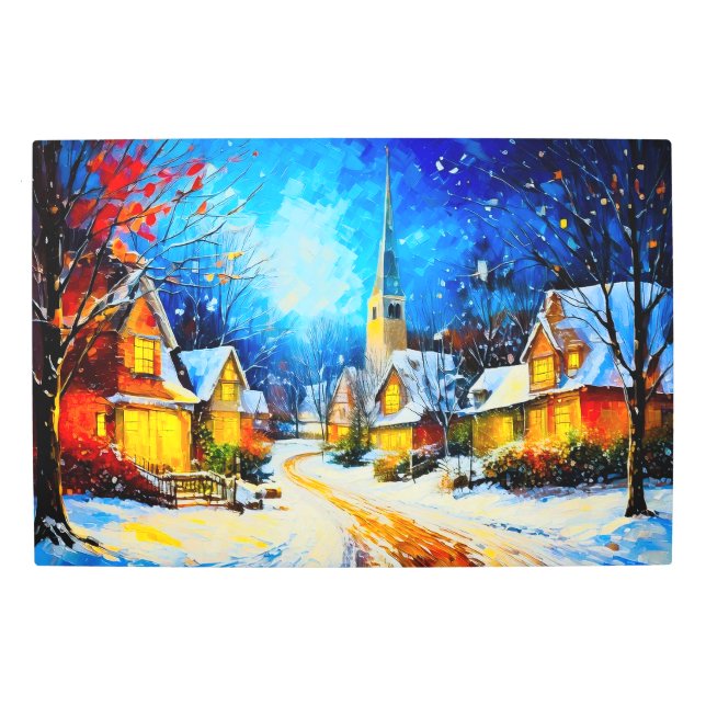Moonlit Winter Village Reverie Metal Print (Front)