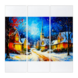 Moonlit Winter Village Reverie Triptych