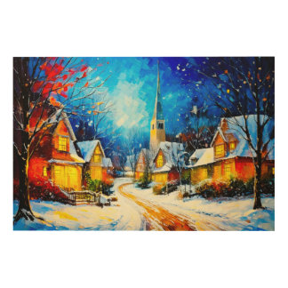 Moonlit Winter Village Reverie Wood Wall Art