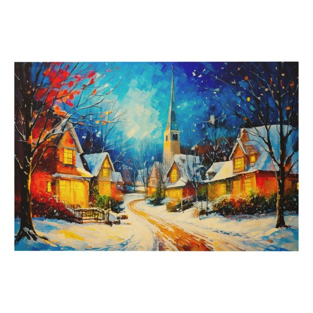 Moonlit Winter Village Reverie Wood Wall Art (Front)