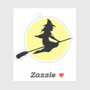 Moonlit Witch on Broom silhouette Sticker