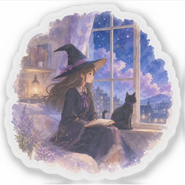 Moonlit Witch Reading Sticker (Front)