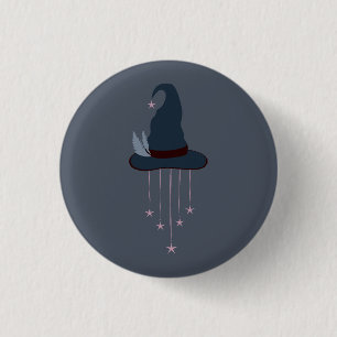 Moonlit Witchy Halloween Magic Hat Button