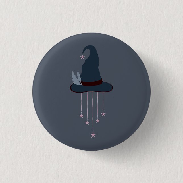 Moonlit Witchy Halloween Magic Hat Button (Front)