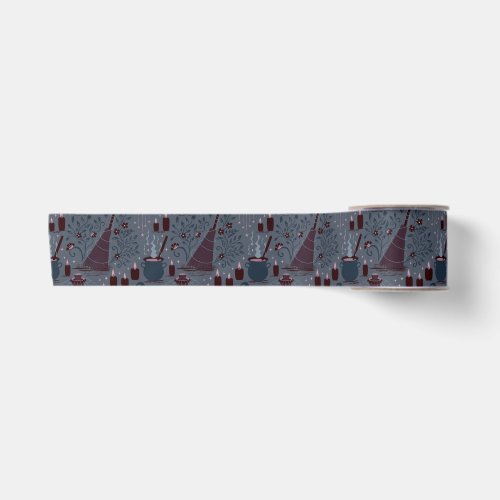 Moonlit Witchy Halloween Pattern Satin Ribbon