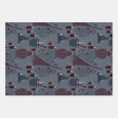 Moonlit Witchy Halloween Pattern Wrapping Paper Sheets