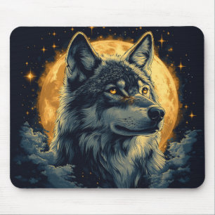 Moonlit Wolf Mystical Night Mouse Pad