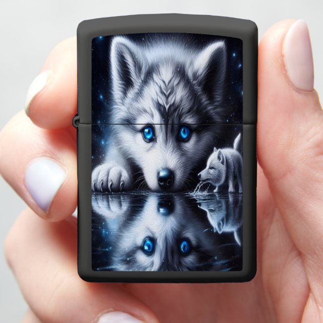 Moonlit Wolf Nature Artwork Zippo Lighter (In Hand)