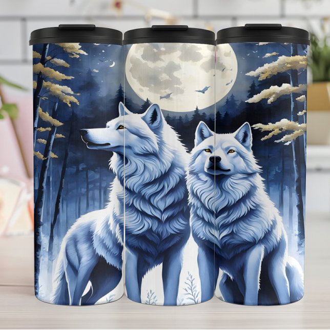 Moonlit Wolves in Silent Forest. Thermal Tumbler (Creator Uploaded)