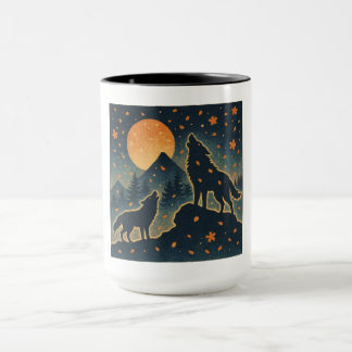 Moonlit Wolves & Mount Fuji – Japanese Night Art Mug