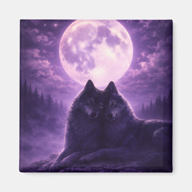 Moonlit Wolves Square Magnet (Front)