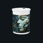 Moonlit Woman 3D Art Beverage Pitcher<br><div class="desc">Step into a world of ethereal beauty with our mesmerizing 3D Quilling Art masterpiece, featuring an abstract depiction of a moonlit woman with flowing hair. Crafted with meticulous attention to detail, this exquisite piece showcases a harmonious blend of serene blue hues and opulent gold tones, evoking a sense of celestial...</div>