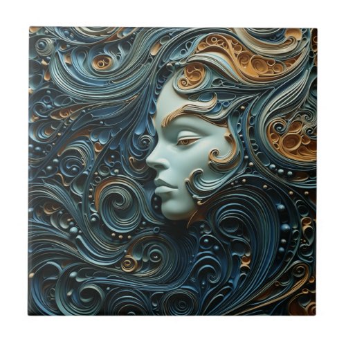 Moonlit Woman 3D Art Ceramic Tile