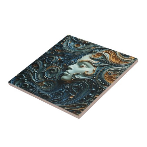 Moonlit Woman 3D Art Ceramic Tile