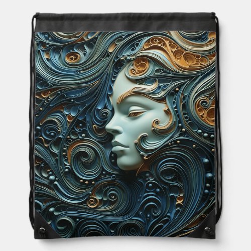 Moonlit Woman 3D Art Drawstring Bag