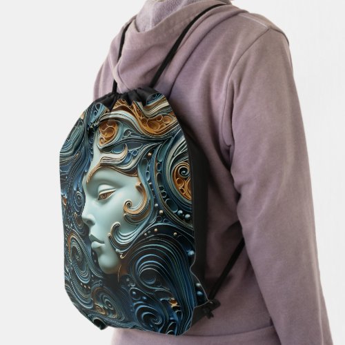 Moonlit Woman 3D Art Drawstring Bag