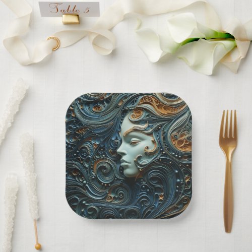 Moonlit Woman 3D Art Paper Plates