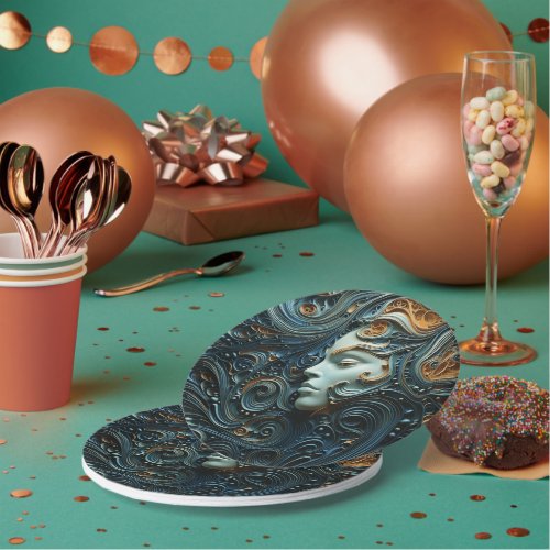 Moonlit Woman 3D Art Paper Plates