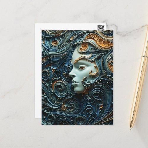 Moonlit Woman 3D Art Postcard