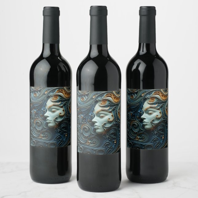 Moonlit Woman 3D Art Wine Label (Bottles)