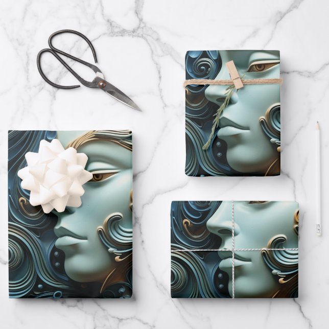 Moonlit Woman 3D Art Wrapping Paper Sheets (Front)