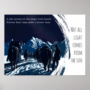 Moonlit Yak Caravan Everest Night Journey Art Poster