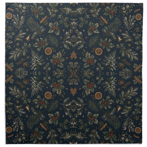 Moonlit Yule Winter Botanical Cloth Napkin