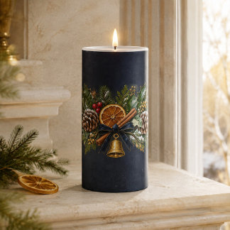 Moonlit Yule Winter Botanical Pillar Candle
