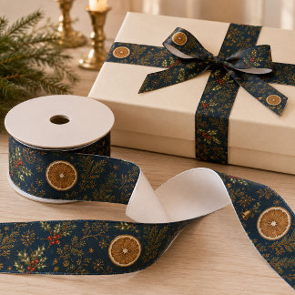 Moonlit Yule Winter Botanical Satin Ribbon